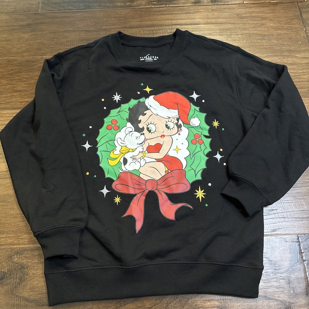 Fleischer Studios Betty Boop Christmas With Pudgy Sweatshirt Black XS‎